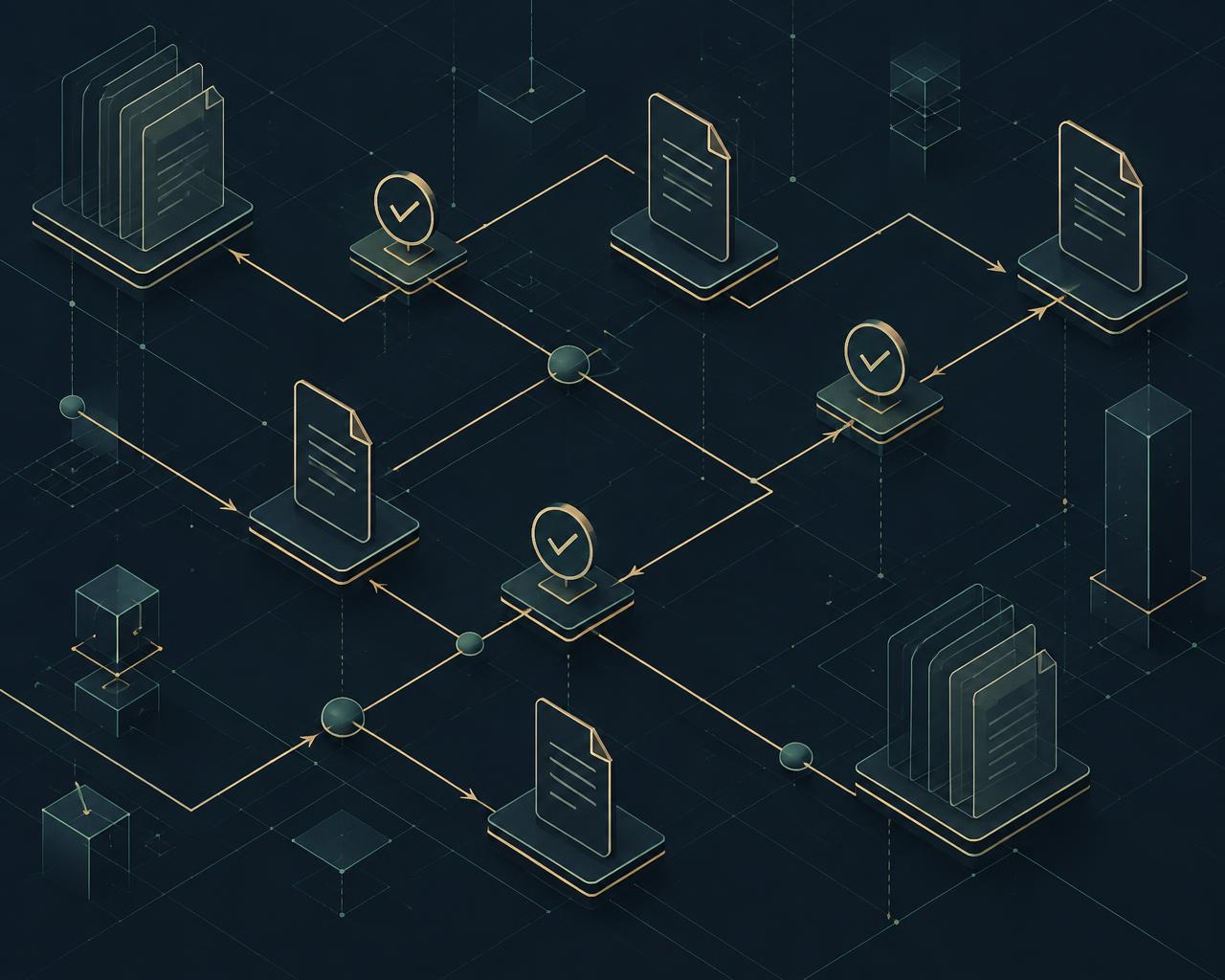 Abstract illustration of connected workforce pathways and verification checkpoints